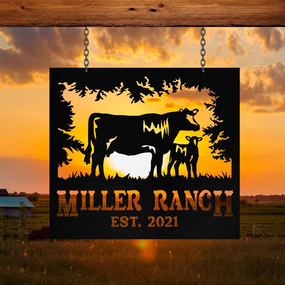 Custom Metal Farm Sign, Cow Cattle Outdoor Farmhouse Front Gate Ranch Stable Wall Decor Art, Gift Ideas For Farm Woman, Outdoor Metal Sign Frames