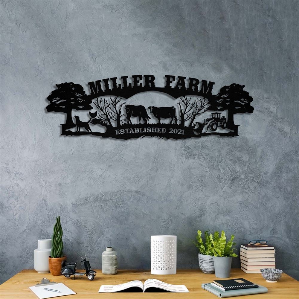 Custom Metal Farm Sign, Cow Dog Chicken Tractor Outdoor Farmhouse Front Gate Wall Decor Art, Gift Ideas For Farm Woman, Outdoor Metal Sign Frames