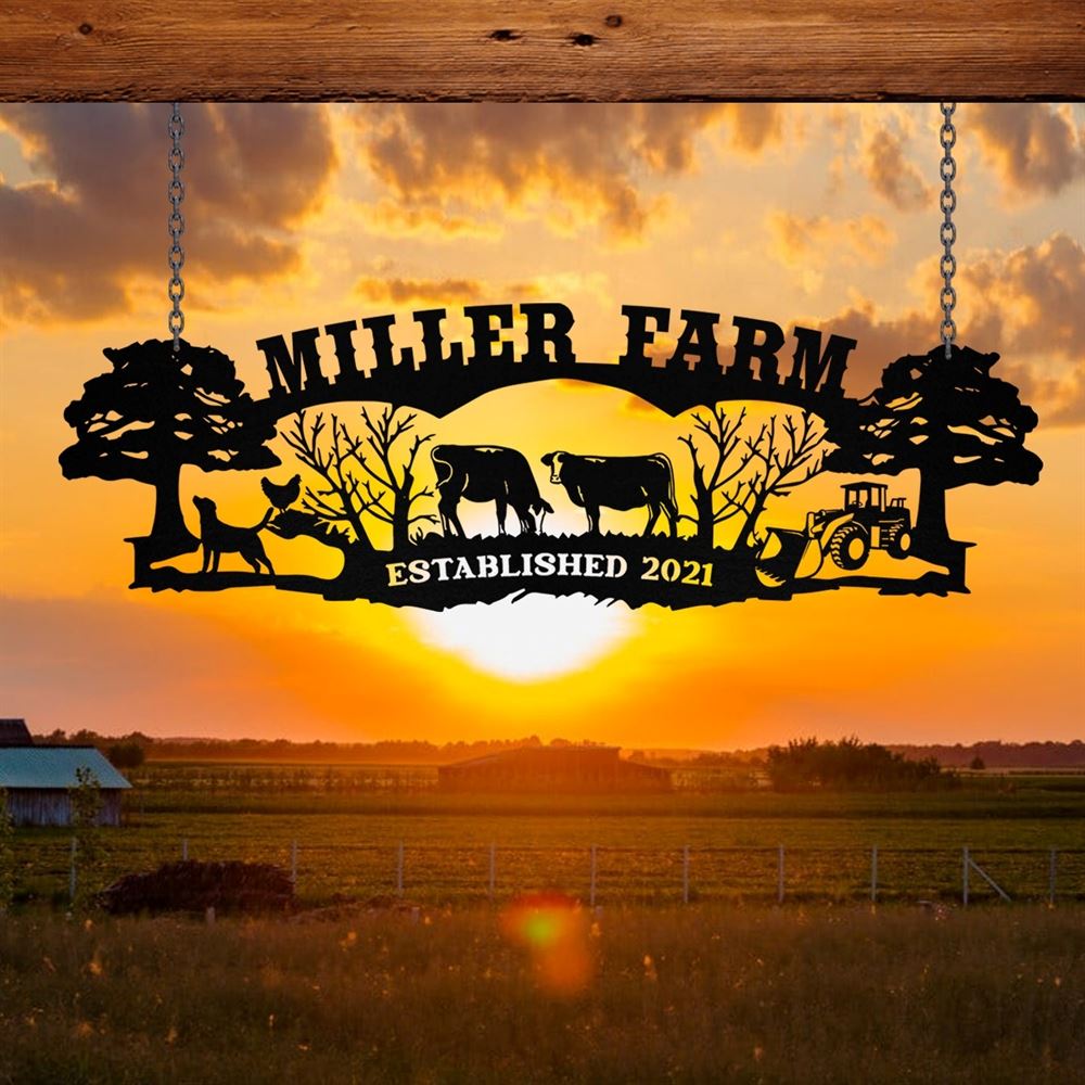 Custom Metal Farm Sign, Cow Dog Chicken Tractor Outdoor Farmhouse Front Gate Wall Decor Art, Gift Ideas For Farm Woman, Outdoor Metal Sign Frames