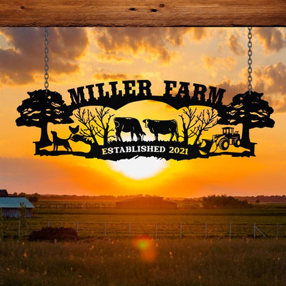 Custom Metal Farm Sign, Cow Dog Chicken Tractor Outdoor Farmhouse Front Gate Wall Decor Art, Gift Ideas For Farm Woman, Outdoor Metal Sign Frames
