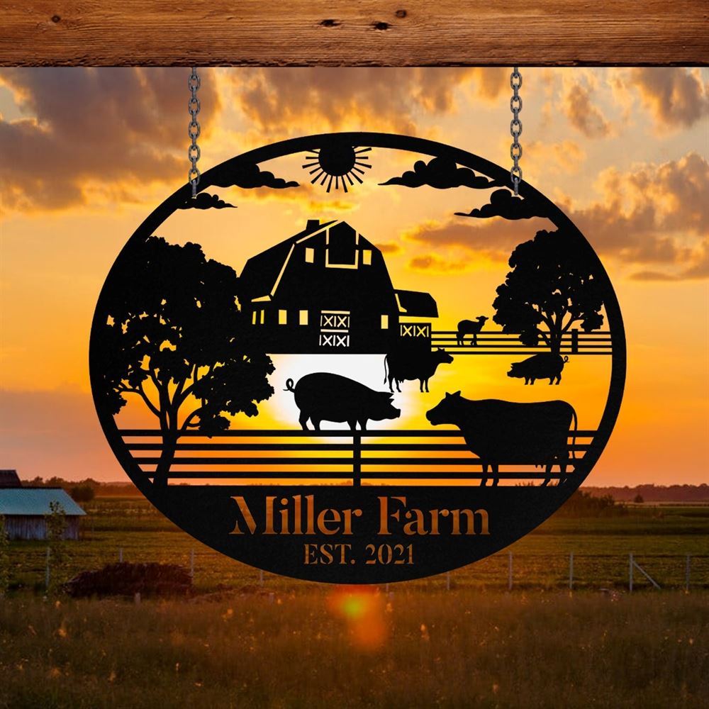 Custom Metal Farm Sign, Cow Pig Outdoor Farmhouse, Gift Ideas For Farm Woman, Large Metal Outdoor Signs, Outdoor Metal Sign Frames