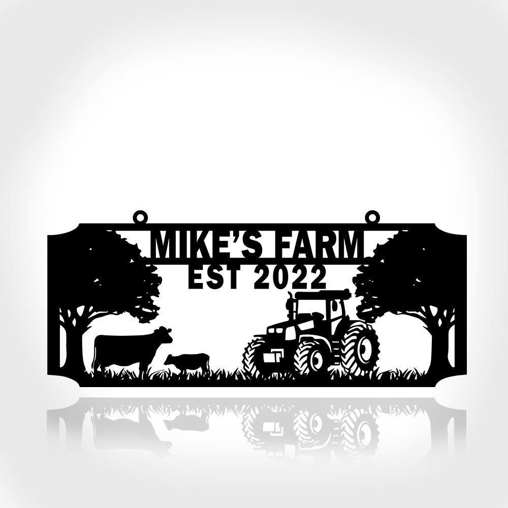 Custom Metal Farm Sign, Cow Tractor Outdoor Farmhouse Front Gate Entry Road Wall Decor Art, Gift Ideas For Farm Woman, Outdoor Metal Sign Frames