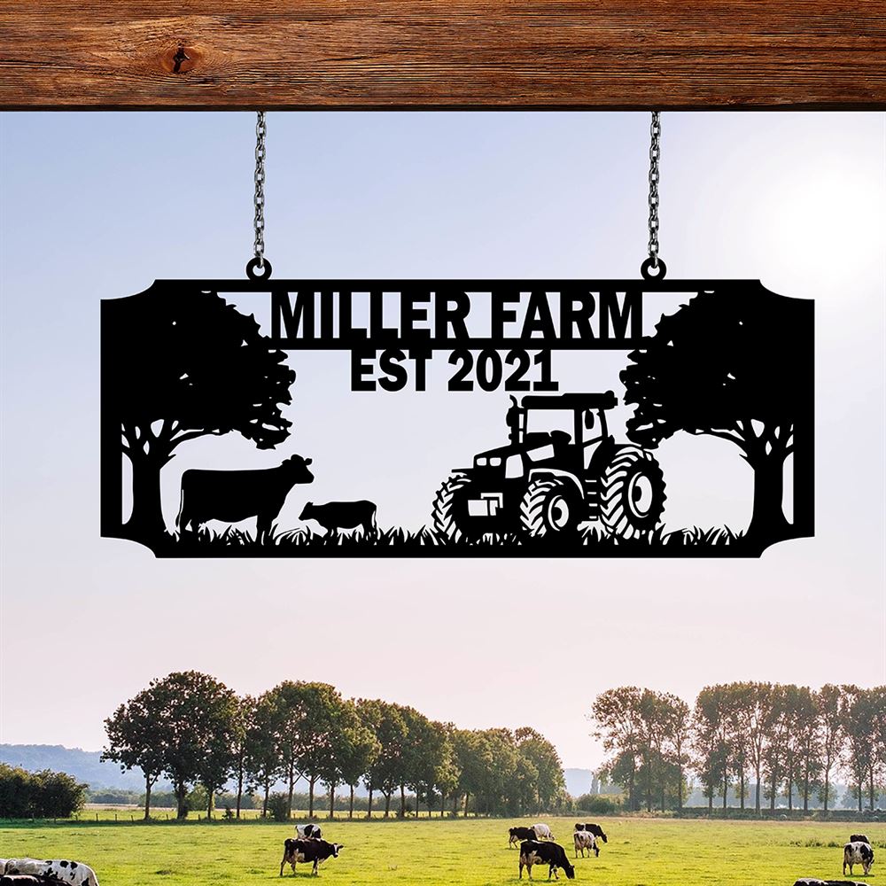 Custom Metal Farm Sign, Cow Tractor Outdoor Farmhouse Front Gate Entry Road Wall Decor Art, Gift Ideas For Farm Woman, Outdoor Metal Sign Frames