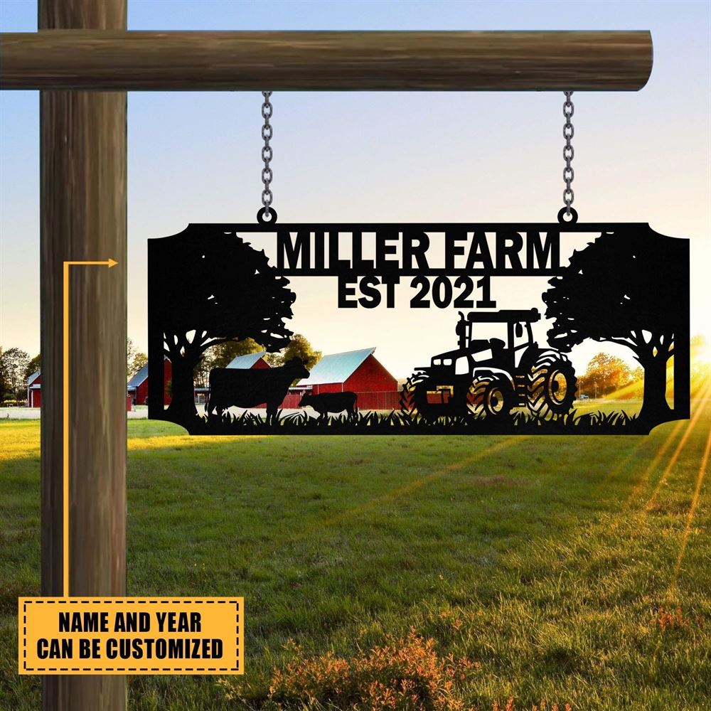 Custom Metal Farm Sign, Cow Tractor Outdoor Farmhouse Front Gate Entry Road Wall Decor Art, Gift Ideas For Farm Woman, Outdoor Metal Sign Frames