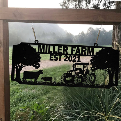 Custom Metal Farm Sign, Cow Tractor Outdoor Farmhouse Front Gate Entry Road Wall Decor Art, Gift Ideas For Farm Woman, Outdoor Metal Sign Frames