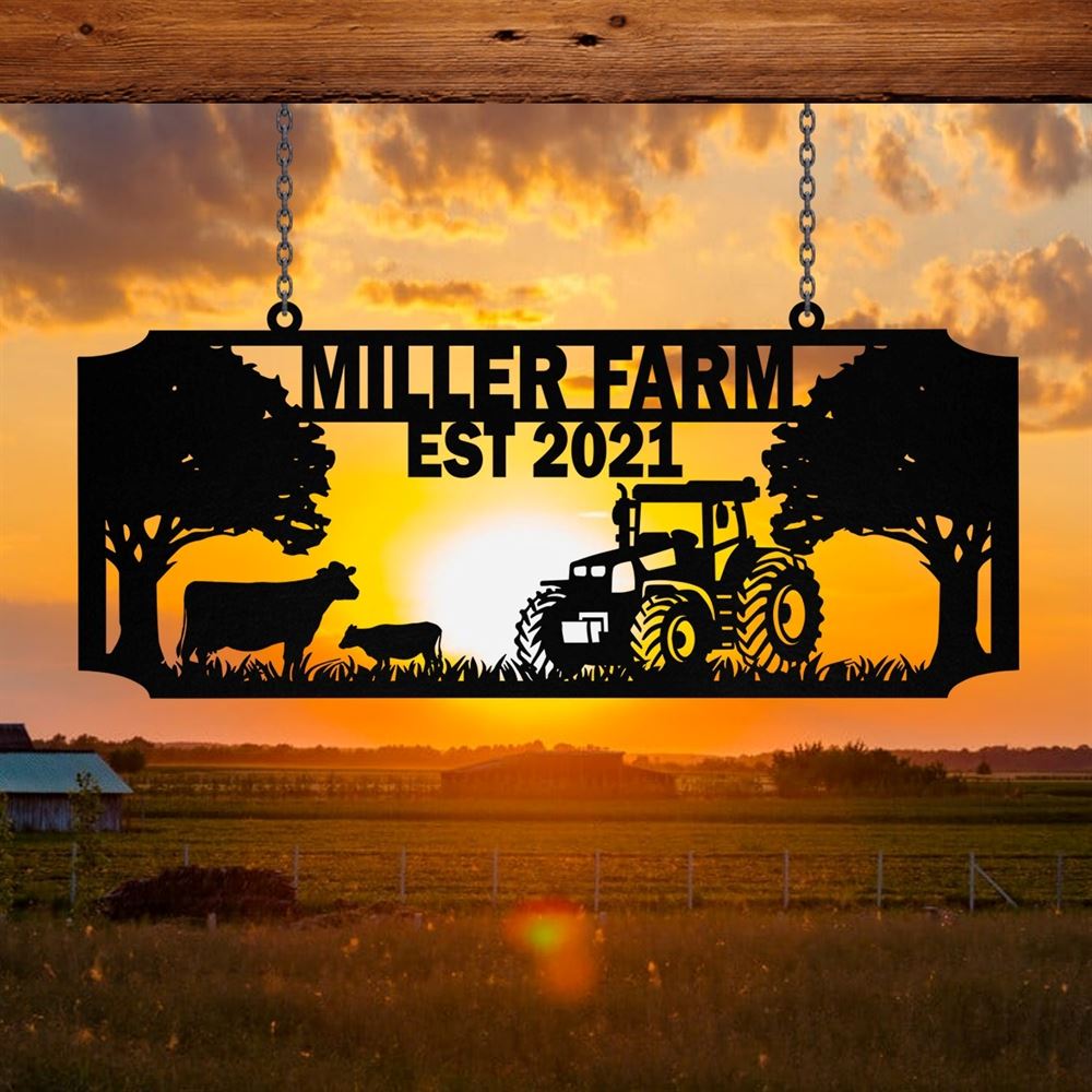 Custom Metal Farm Sign, Cow Tractor Outdoor Farmhouse Front Gate Entry Road Wall Decor Art, Gift Ideas For Farm Woman, Outdoor Metal Sign Frames
