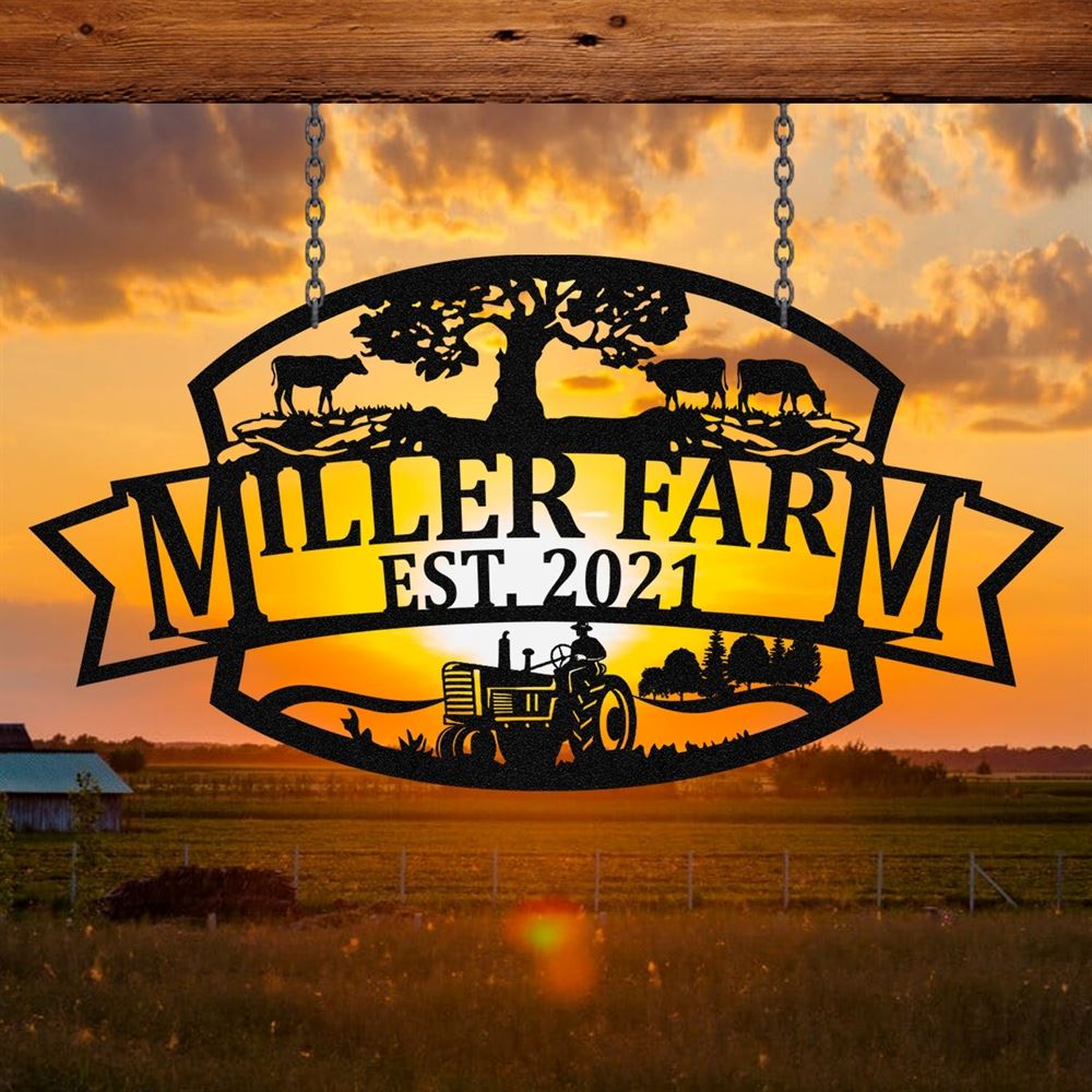 Custom Metal Farm Sign, Cow Tractor Outdoor Farmhouse Ranch Barn Front Gate Wall Decor Art, Gift Ideas For Farm Woman, Outdoor Metal Sign Frames