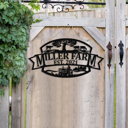 Custom Metal Farm Sign, Cow Tractor Outdoor Farmhouse Ranch Barn Front Gate Wall Decor Art, Gift Ideas For Farm Woman, Outdoor Metal Sign Frames