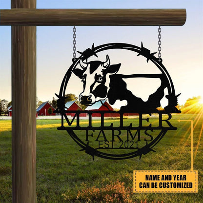 Custom Metal Farm Sign, Dairy Cow Cattle Outdoor Farmhouse Front Gate Entry Road Wall Decor Art, Gift Ideas For Farm Woman, Outdoor Metal Sign Frames