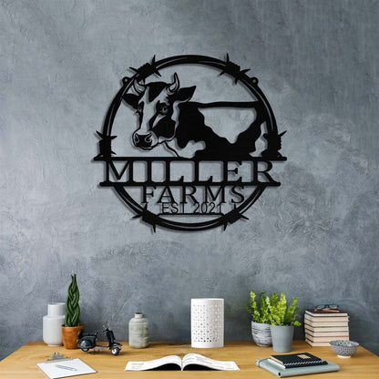 Custom Metal Farm Sign, Dairy Cow Cattle Outdoor Farmhouse Front Gate Entry Road Wall Decor Art, Gift Ideas For Farm Woman, Outdoor Metal Sign Frames