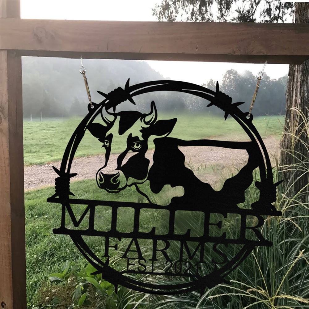 Custom Metal Farm Sign, Dairy Cow Cattle Outdoor Farmhouse Front Gate Entry Road Wall Decor Art, Gift Ideas For Farm Woman, Outdoor Metal Sign Frames