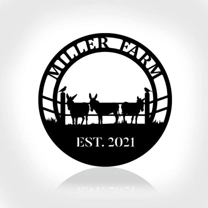 Custom Metal Farm Sign, Donkey Mule Outdoor Farmhouse Ranch Barn Front Gate Wall Decor Art, Gift Ideas For Farm Woman, Outdoor Metal Sign Frames