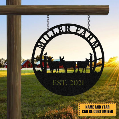 Custom Metal Farm Sign, Donkey Mule Outdoor Farmhouse Ranch Barn Front Gate Wall Decor Art, Gift Ideas For Farm Woman, Outdoor Metal Sign Frames