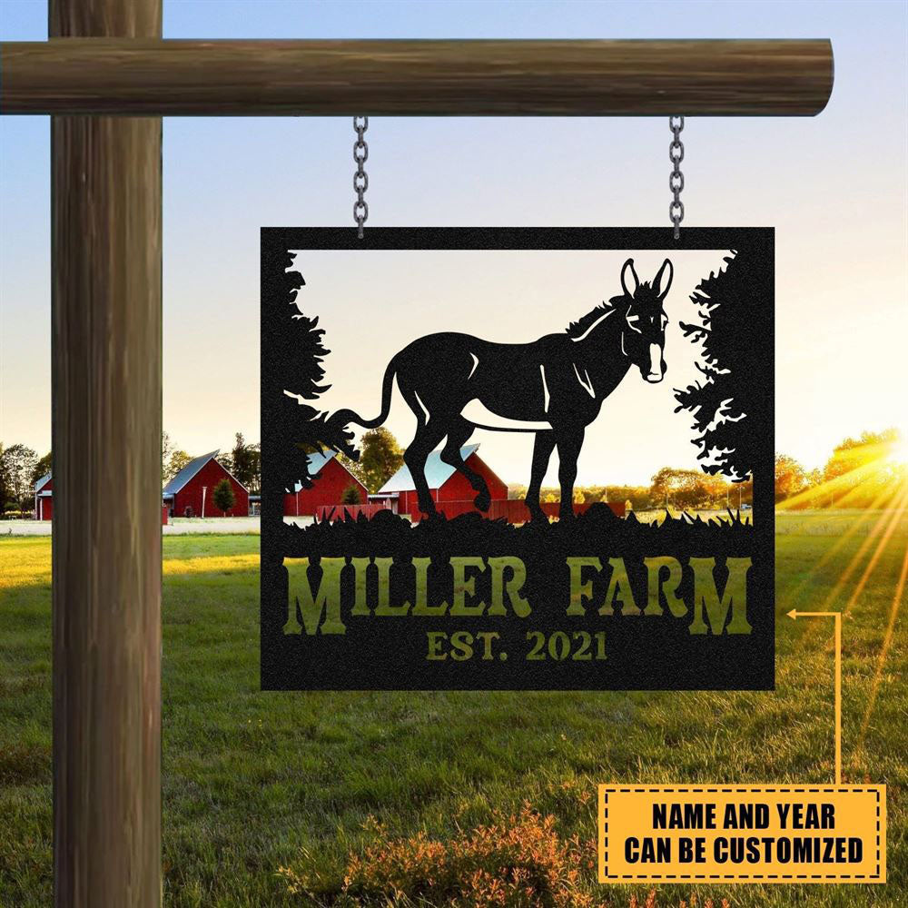 Custom Metal Farm Sign, Donkey Outdoor Farmhouse Front Gate Ranch Stable Wall Decor Art, Gift Ideas For Farm Woman, Outdoor Metal Sign Frames