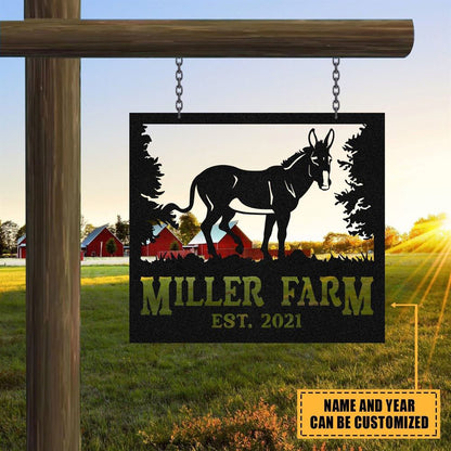Custom Metal Farm Sign, Donkey Outdoor Farmhouse Front Gate Ranch Stable Wall Decor Art, Gift Ideas For Farm Woman, Outdoor Metal Sign Frames