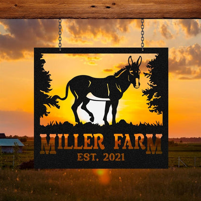Custom Metal Farm Sign, Donkey Outdoor Farmhouse Front Gate Ranch Stable Wall Decor Art, Gift Ideas For Farm Woman, Outdoor Metal Sign Frames