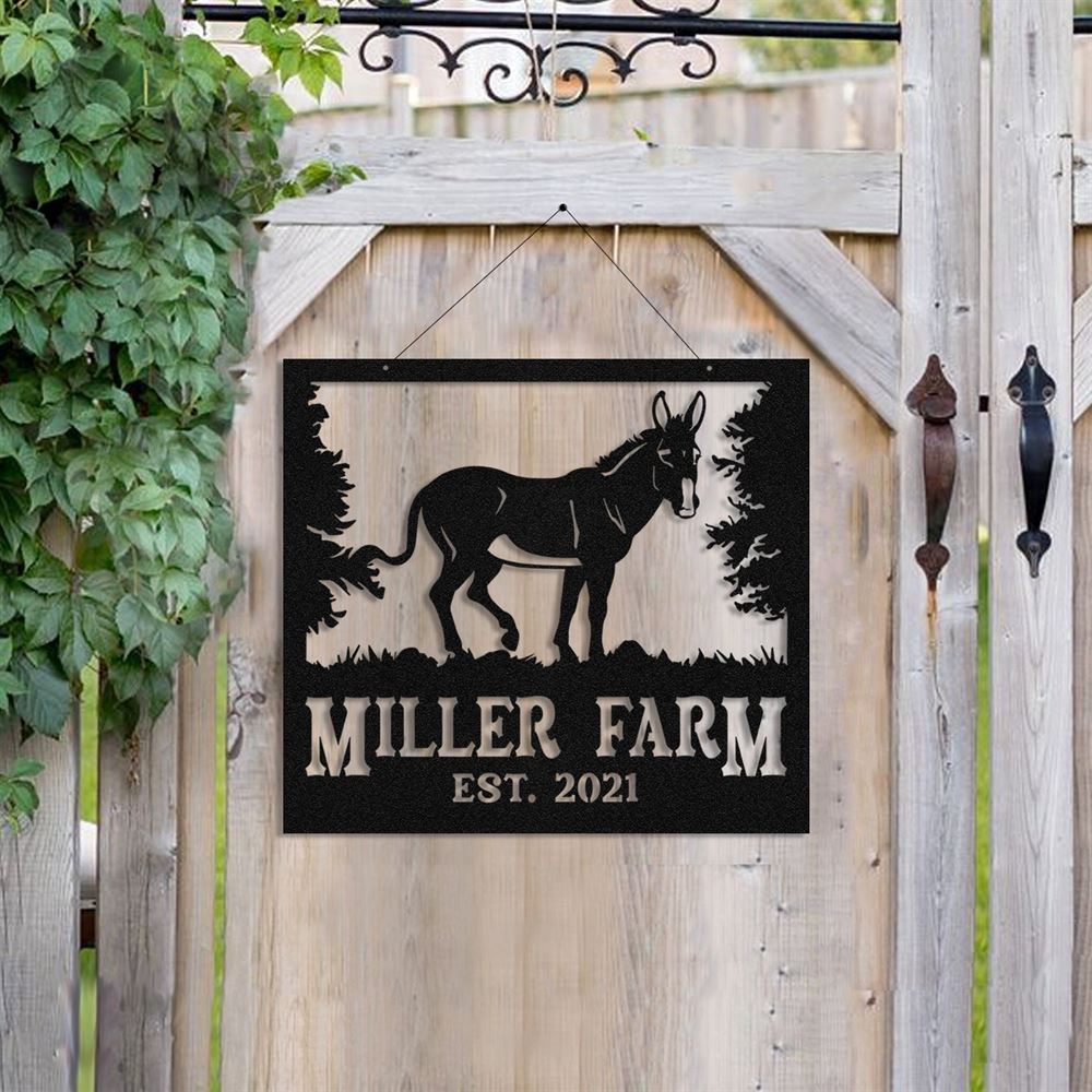 Custom Metal Farm Sign, Donkey Outdoor Farmhouse Front Gate Ranch Stable Wall Decor Art, Gift Ideas For Farm Woman, Outdoor Metal Sign Frames