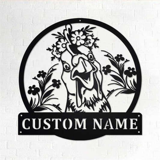 Custom Metal Farm Sign, Floral Chicken Metal Wall Art, Gift Ideas For Farm Woman, Large Metal Outdoor Signs, Outdoor Metal Sign Frames