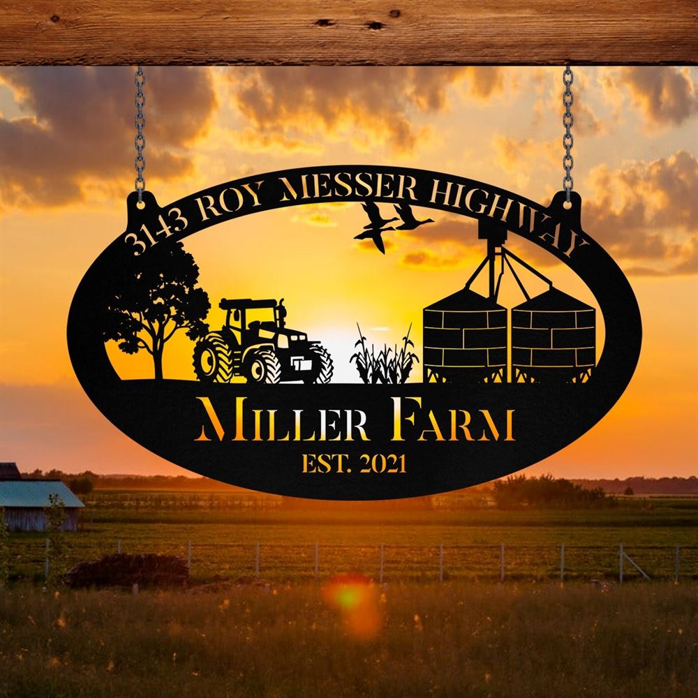Custom Metal Farm Sign, Grain Bin Tractor Outdoor Farmhouse Front Gate Wall Decor Art, Gift Ideas For Farm Woman, Outdoor Metal Sign Frames