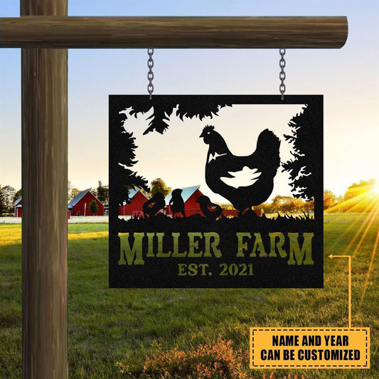 Custom Metal Farm Sign, Hen Chick Chicken Outdoor Farmhouse Front Gate Ranch Wall Decor Art, Gift Ideas For Farm Woman, Outdoor Metal Sign Frames