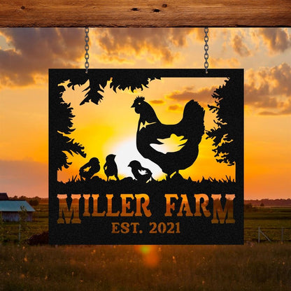 Custom Metal Farm Sign, Hen Chick Chicken Outdoor Farmhouse Front Gate Ranch Wall Decor Art, Gift Ideas For Farm Woman, Outdoor Metal Sign Frames