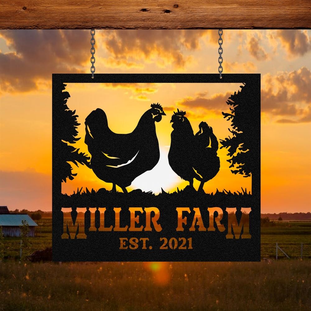 Custom Metal Farm Sign, Hen Chicken Outdoor Farmhouse Front Gate Ranch Stable Wall Decor Art, Gift Ideas For Farm Woman, Outdoor Metal Sign Frames
