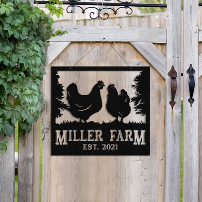 Custom Metal Farm Sign, Hen Chicken Outdoor Farmhouse Front Gate Ranch Stable Wall Decor Art, Gift Ideas For Farm Woman, Outdoor Metal Sign Frames