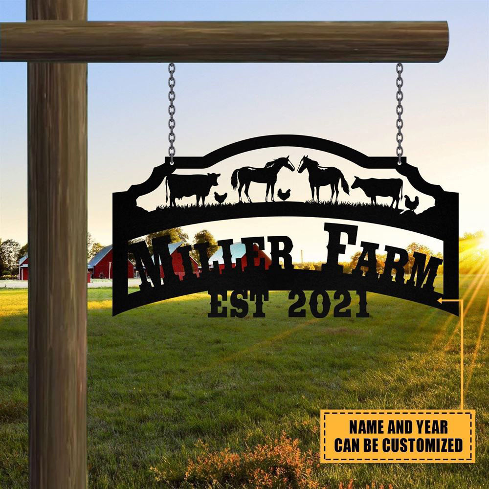 Custom Metal Farm Sign, Horse Cow Chicken Outdoor Farmhouse Ranch Stable Acres Wall Decor Art, Gift Ideas For Farm Woman, Outdoor Metal Sign Frames