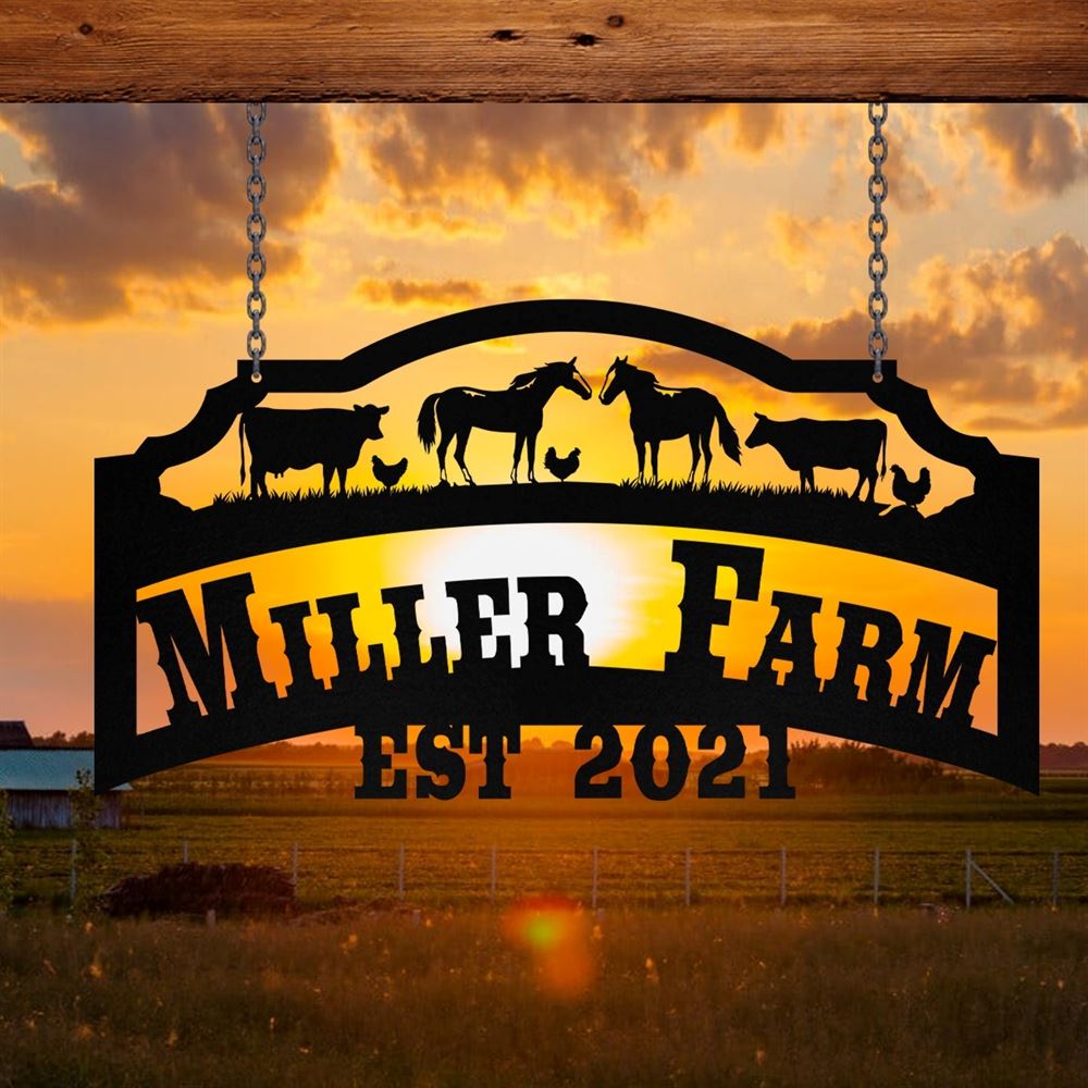 Custom Metal Farm Sign, Horse Cow Chicken Outdoor Farmhouse Ranch Stable Acres Wall Decor Art, Gift Ideas For Farm Woman, Outdoor Metal Sign Frames