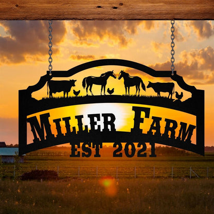Custom Metal Farm Sign, Horse Cow Chicken Outdoor Farmhouse Ranch Stable Acres Wall Decor Art, Gift Ideas For Farm Woman, Outdoor Metal Sign Frames