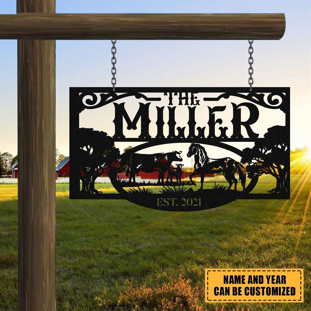 Custom Metal Farm Sign, Horse Cow Outdoor Farmhouse Ranch Stable Barn Wall Decor Art, Gift Ideas For Farm Woman, Outdoor Metal Sign Frames