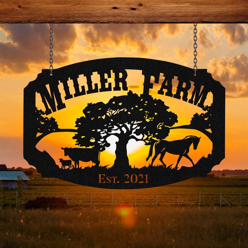 Custom Metal Farm Sign, Horse Cow Outdoor Farmhouse Ranch Stable Barn Wall Decor Art, Gift Ideas For Farm Woman, Outdoor Metal Sign Frames