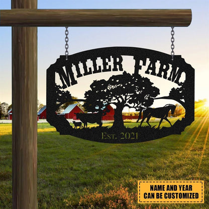 Custom Metal Farm Sign, Horse Cow Outdoor Farmhouse Ranch Stable Barn Wall Decor Art, Gift Ideas For Farm Woman, Outdoor Metal Sign Frames