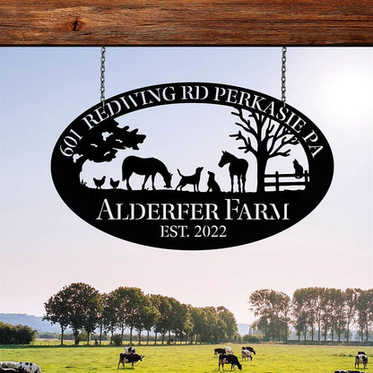 Custom Metal Farm Sign, Horse Dog Chicken Cat Outdoor Farmhouse Ranch Stable Wall Decor Art, Gift Ideas For Farm Woman, Outdoor Metal Sign Frames