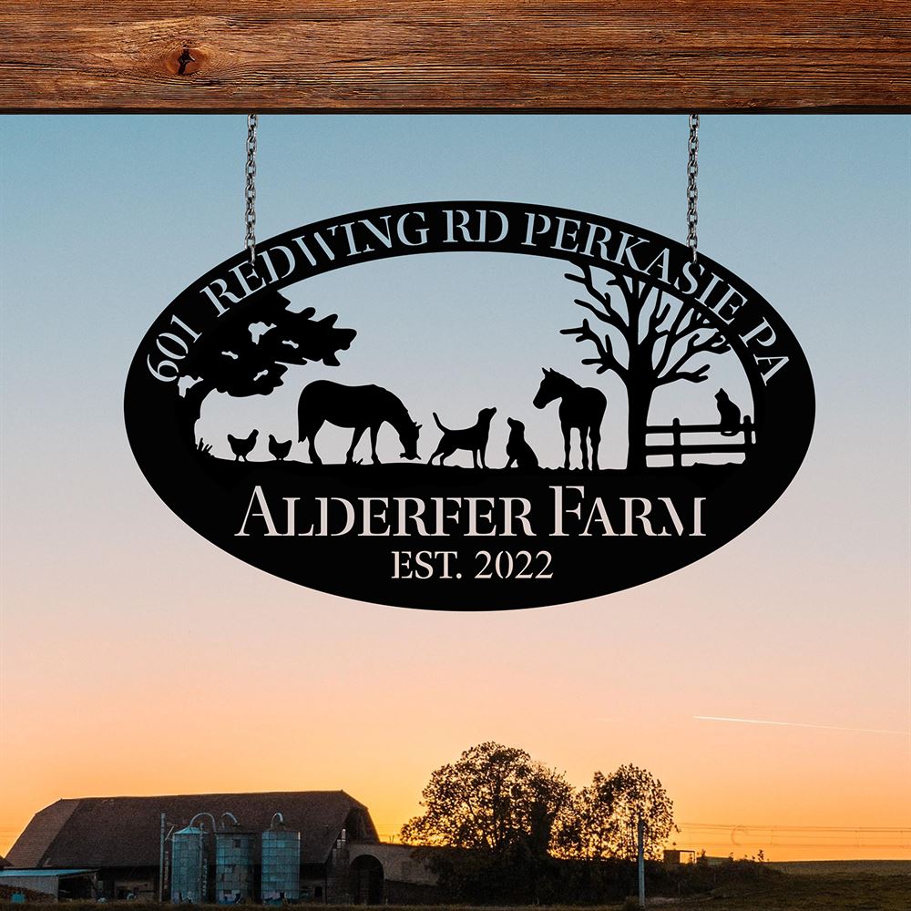 Custom Metal Farm Sign, Horse Dog Chicken Cat Outdoor Farmhouse Ranch Stable Wall Decor Art, Gift Ideas For Farm Woman, Outdoor Metal Sign Frames