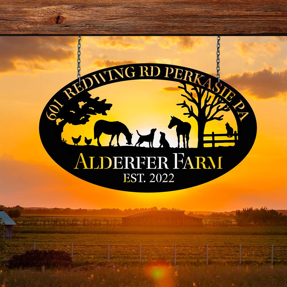 Custom Metal Farm Sign, Horse Dog Chicken Cat Outdoor Farmhouse Ranch Stable Wall Decor Art, Gift Ideas For Farm Woman, Outdoor Metal Sign Frames