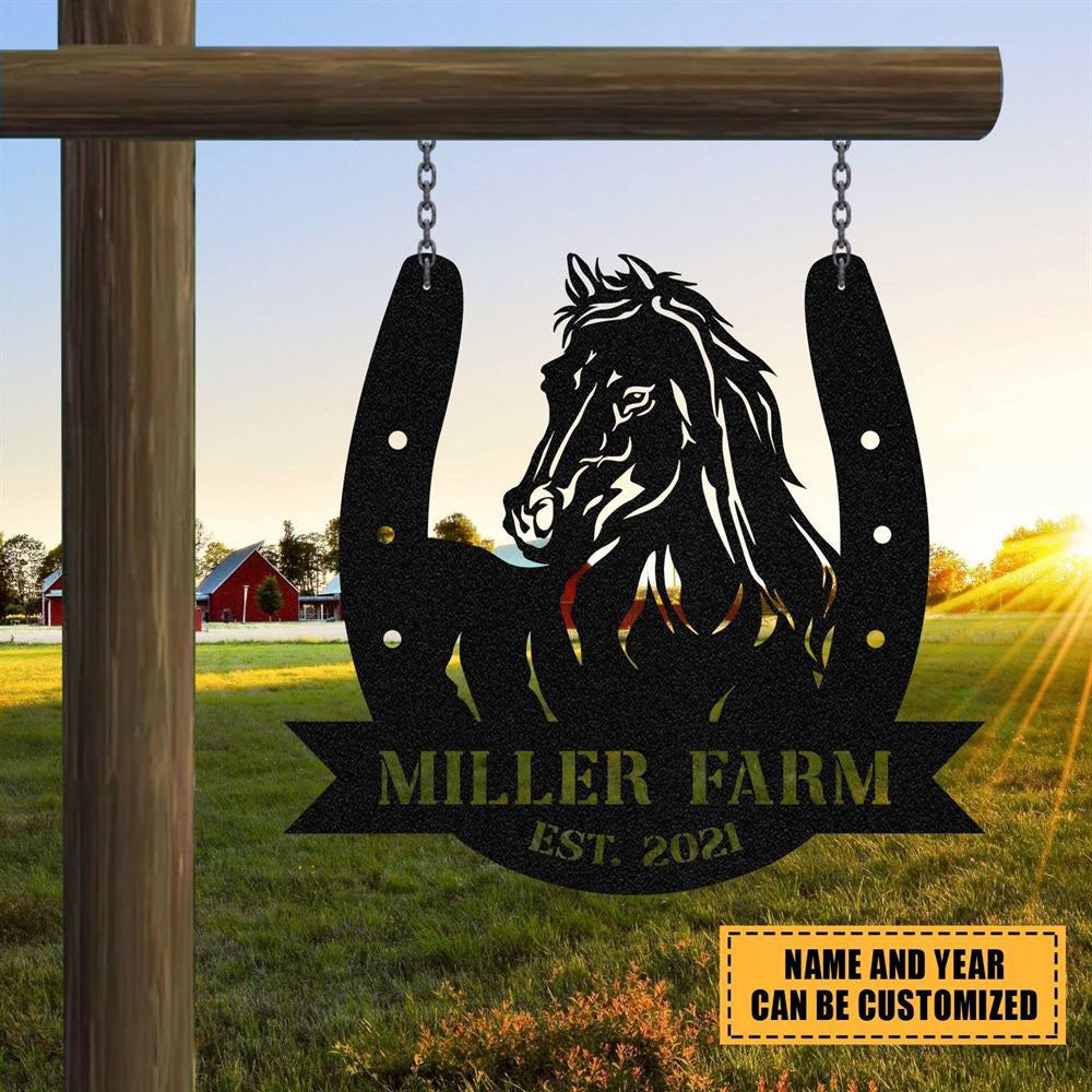 Custom Metal Farm Sign, Horse Hoof Shoes Outdoor Farmhouse Ranch Barn Stable Wall Decor Art, Gift Ideas For Farm Woman, Outdoor Metal Sign Frames
