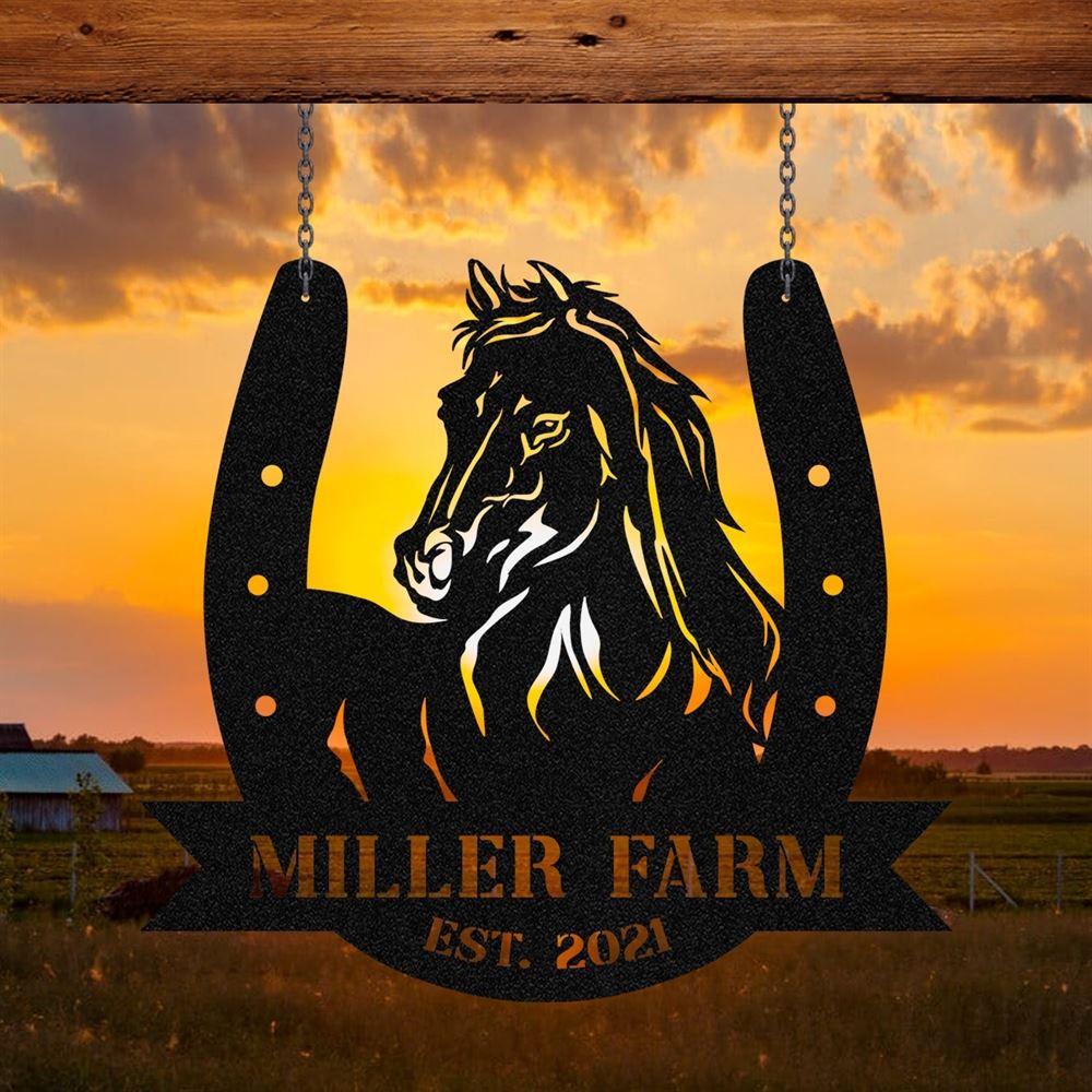 Custom Metal Farm Sign, Horse Hoof Shoes Outdoor Farmhouse Ranch Barn Stable Wall Decor Art, Gift Ideas For Farm Woman, Outdoor Metal Sign Frames