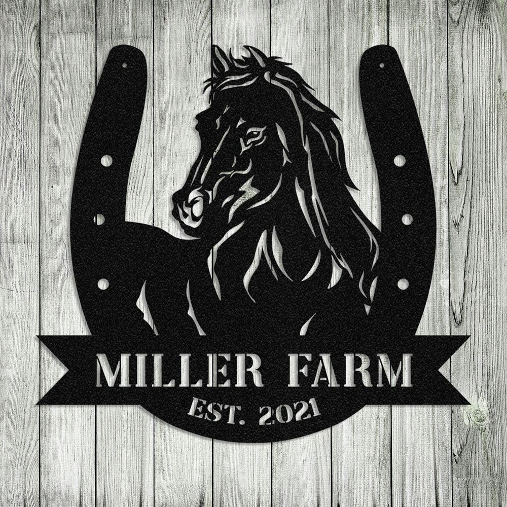Custom Metal Farm Sign, Horse Hoof Shoes Outdoor Farmhouse Ranch Barn Stable Wall Decor Art, Gift Ideas For Farm Woman, Outdoor Metal Sign Frames