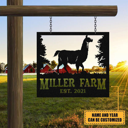 Custom Metal Farm Sign, Llama Outdoor Farmhouse Front Gate Ranch Stable Wall Decor Art, Gift Ideas For Farm Woman, Outdoor Metal Sign Frames