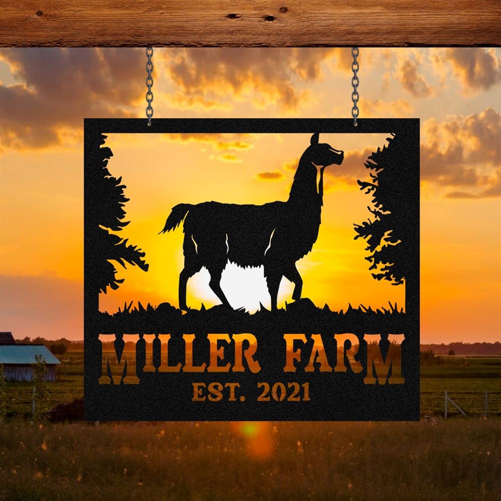 Custom Metal Farm Sign, Llama Outdoor Farmhouse Front Gate Ranch Stable Wall Decor Art, Gift Ideas For Farm Woman, Outdoor Metal Sign Frames