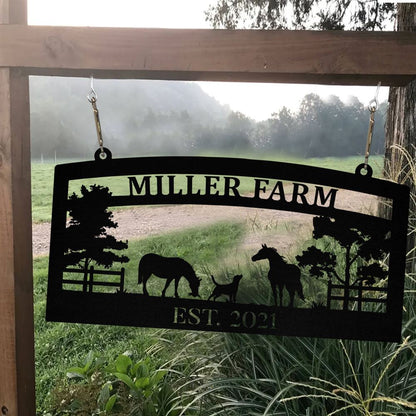 Custom Metal Farm Sign, Metal Horse Dog Sign, Gift Ideas For Farm Woman, Large Metal Outdoor Signs, Outdoor Metal Sign Frames