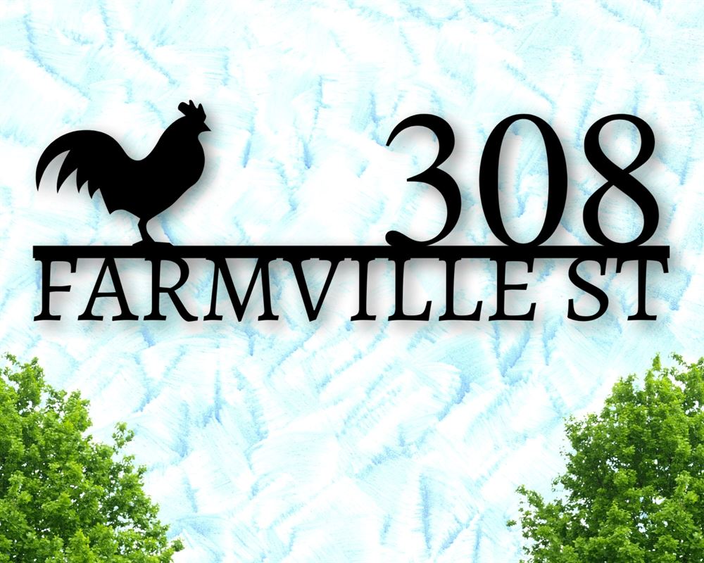 Custom Metal Farm Sign, Metal House Numbers Address Plaque Rooster Sign, Gift Ideas For Farm Woman, Outdoor Metal Sign Frames