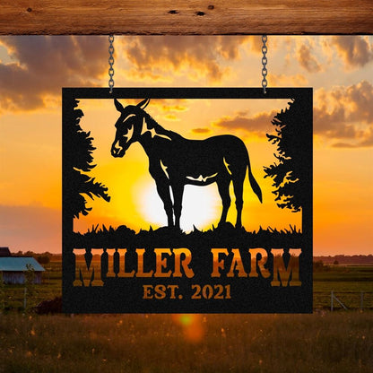Custom Metal Farm Sign, Mule Outdoor Farmhouse Front Gate Ranch Stable Wall Decor Art, Gift Ideas For Farm Woman, Outdoor Metal Sign Frames