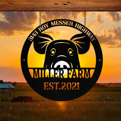 Custom Metal Farm Sign, Pig Outdoor Farmhouse Front Gate Entry Road Wall Decor Art, Gift Ideas For Farm Woman, Outdoor Metal Sign Frames