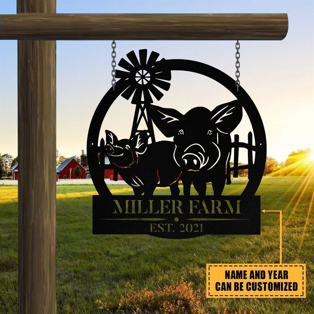 Custom Metal Farm Sign, Pig Windmill Outdoor Farmhouse Front Gate Entry Road Wall Decor Art, Gift Ideas For Farm Woman, Outdoor Metal Sign Frames