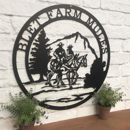 Custom Metal Farm Sign, Saddled Mule And Rider Metal Ranch Sign, Gift Ideas For Farm Woman, Large Metal Outdoor Signs, Outdoor Metal Sign Frames