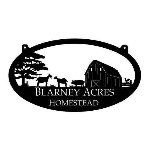 Custom Metal Farm Sign, With Barn And Goats Pig Chicken Sign With Your Name Metal Wall Art, Gift Ideas For Farm Woman, Outdoor Metal Sign Frames