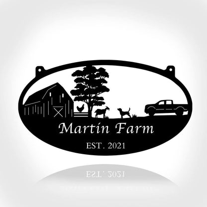 Custom Metal Farm Sign, With Fence And Chicken Goat And Pickup Metal Wall Art, Gift Ideas For Farm Woman, Outdoor Metal Sign Frames