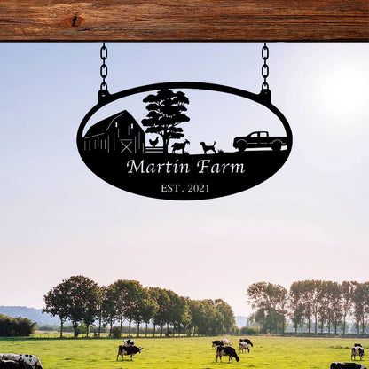 Custom Metal Farm Sign, With Fence And Chicken Goat And Pickup Metal Wall Art, Gift Ideas For Farm Woman, Outdoor Metal Sign Frames